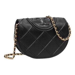 TORY BURCH MINI FLEMING SOFT CHAIN WALLET. BLACK